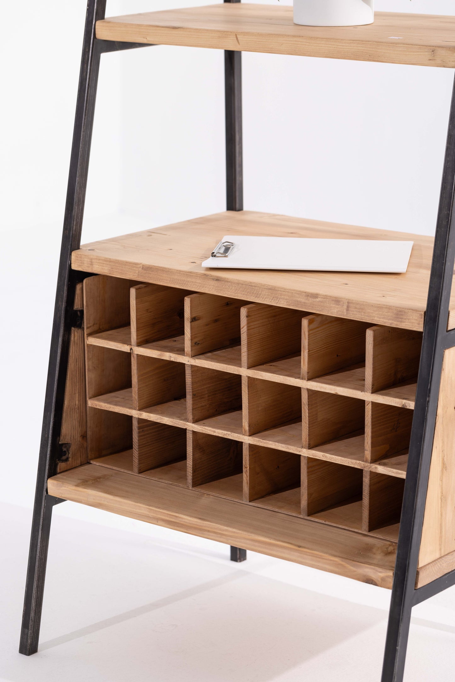Pinewood Ladder Shelf with Wine Rack