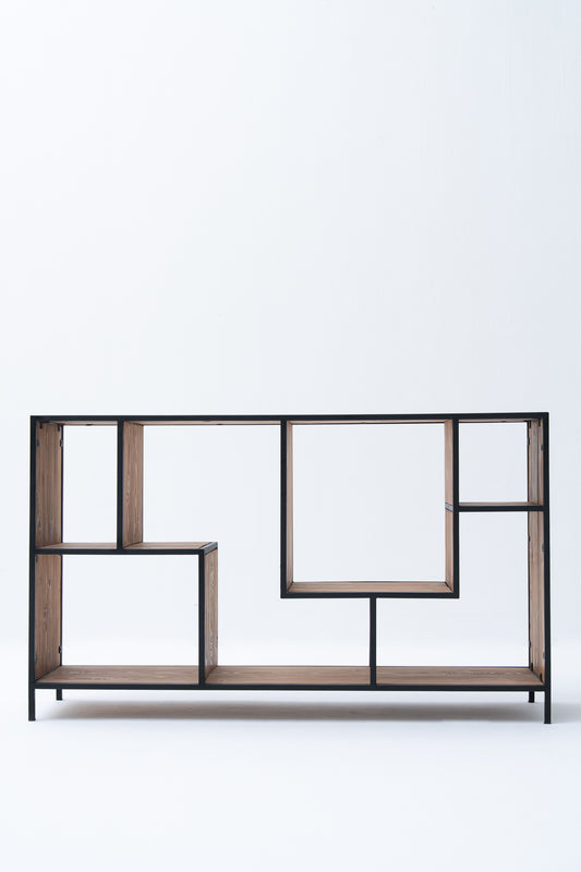 Low Staggered Industrial Book Shelf (Reclaimed Wood)