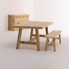 Farm Style Reclaimed Wood Dining Table with Bench