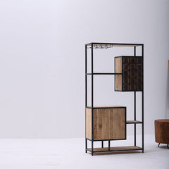 Reclaimed Wood Book Shelf with Bottle Holder