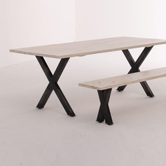 Reclaimed Wood Dining Table with Bench (White)