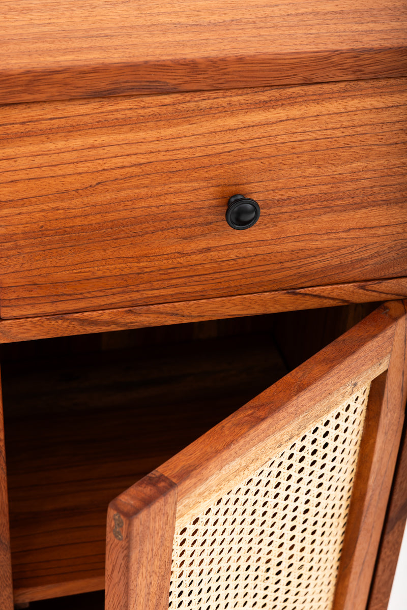 Live Edge Rattan Cabinet with Door & Drawer