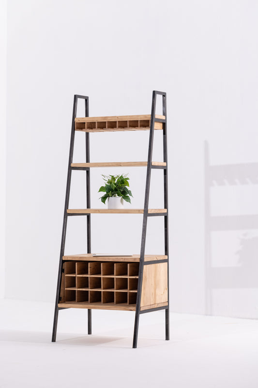 Pinewood Ladder Shelf  with Wine Rack
