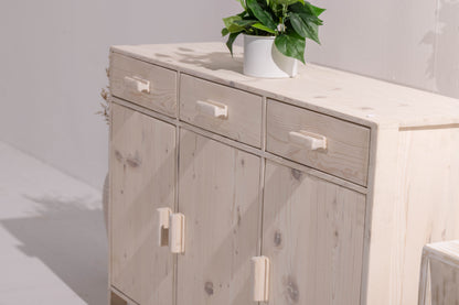 Pinewood Side Board With Three Drawers and Doors
