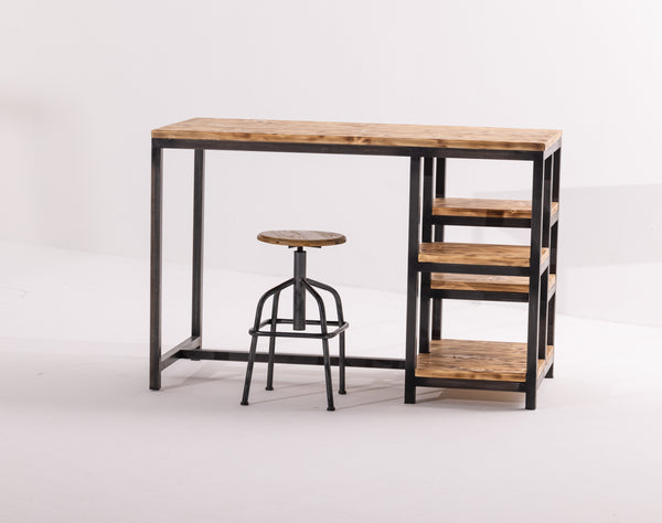 PINE WOOD AND STEEL KITCHEN ISLAND