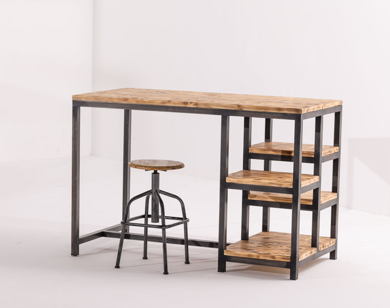 PINE WOOD AND STEEL KITCHEN ISLAND