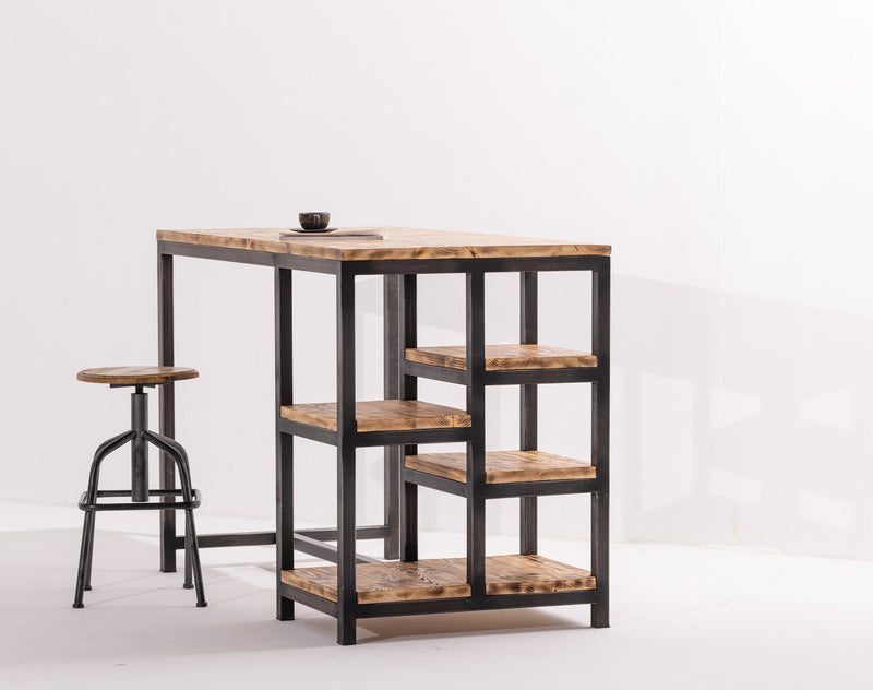 PINE WOOD AND STEEL KITCHEN ISLAND