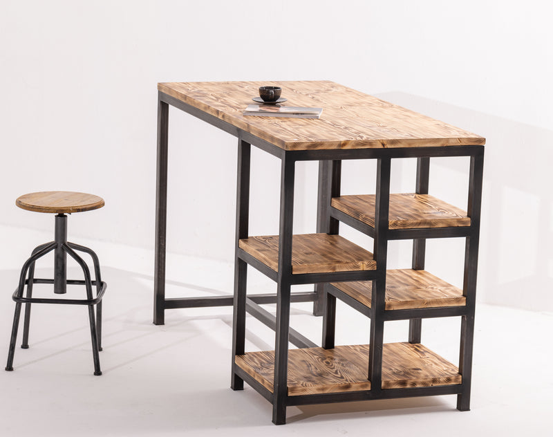 PINE WOOD AND STEEL KITCHEN ISLAND