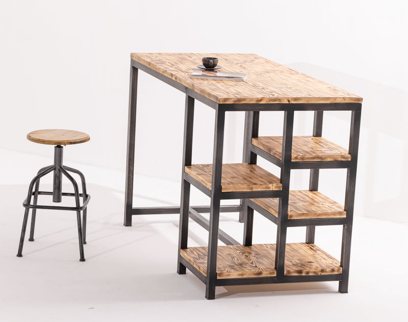 PINE WOOD AND STEEL KITCHEN ISLAND