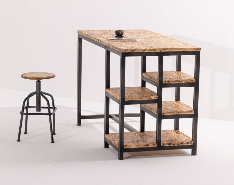 PINE WOOD AND STEEL KITCHEN ISLAND