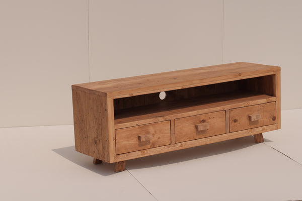PINE WOOD TV UNIT WITH THREE DRAWERS