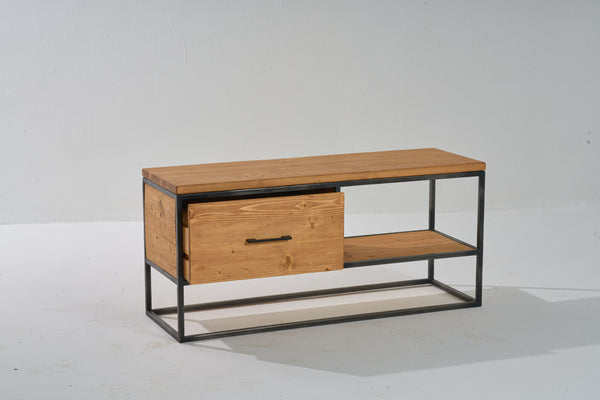 PINE WOOD TV UNIT WITH ONE DRAWER