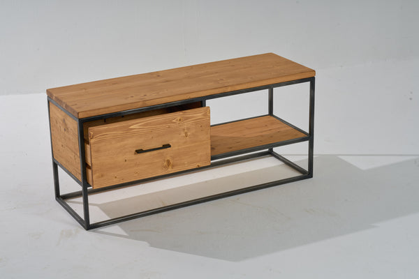 PINE WOOD TV UNIT WITH ONE DRAWER