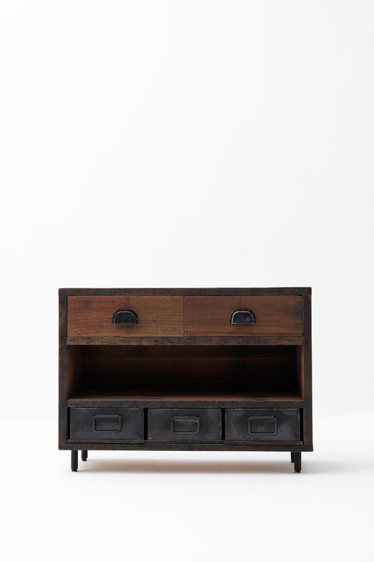 Console Unit Railway Sleeper Wood with 5 Drawers