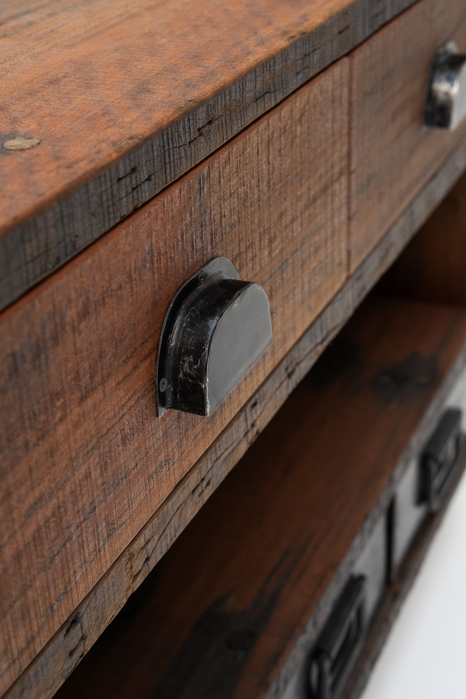 Console Unit Railway Sleeper Wood with 5 Drawers