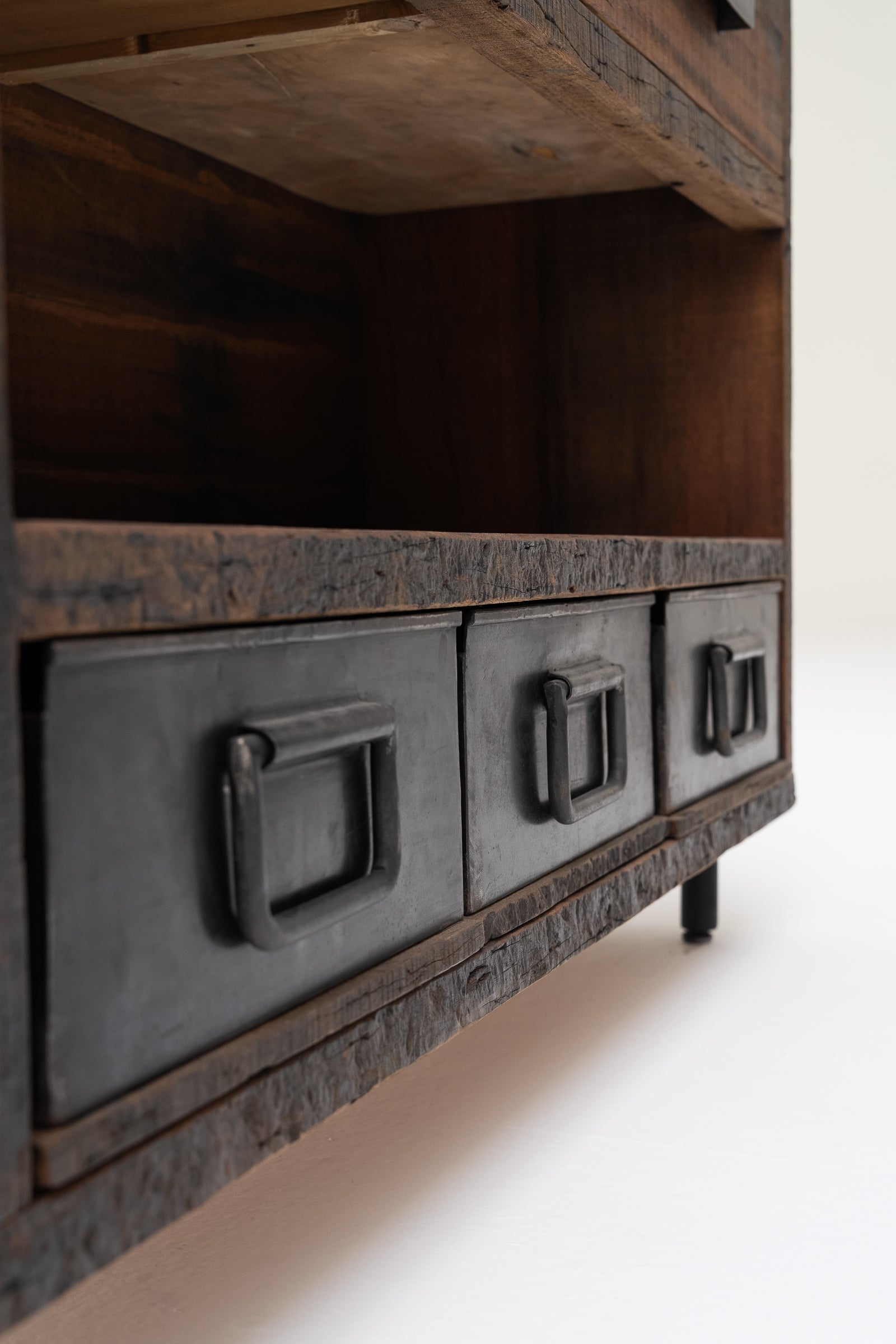 Console Unit Railway Sleeper Wood with 5 Drawers