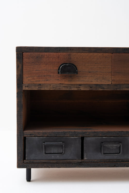 Console Unit Railway Sleeper Wood with 5 Drawers