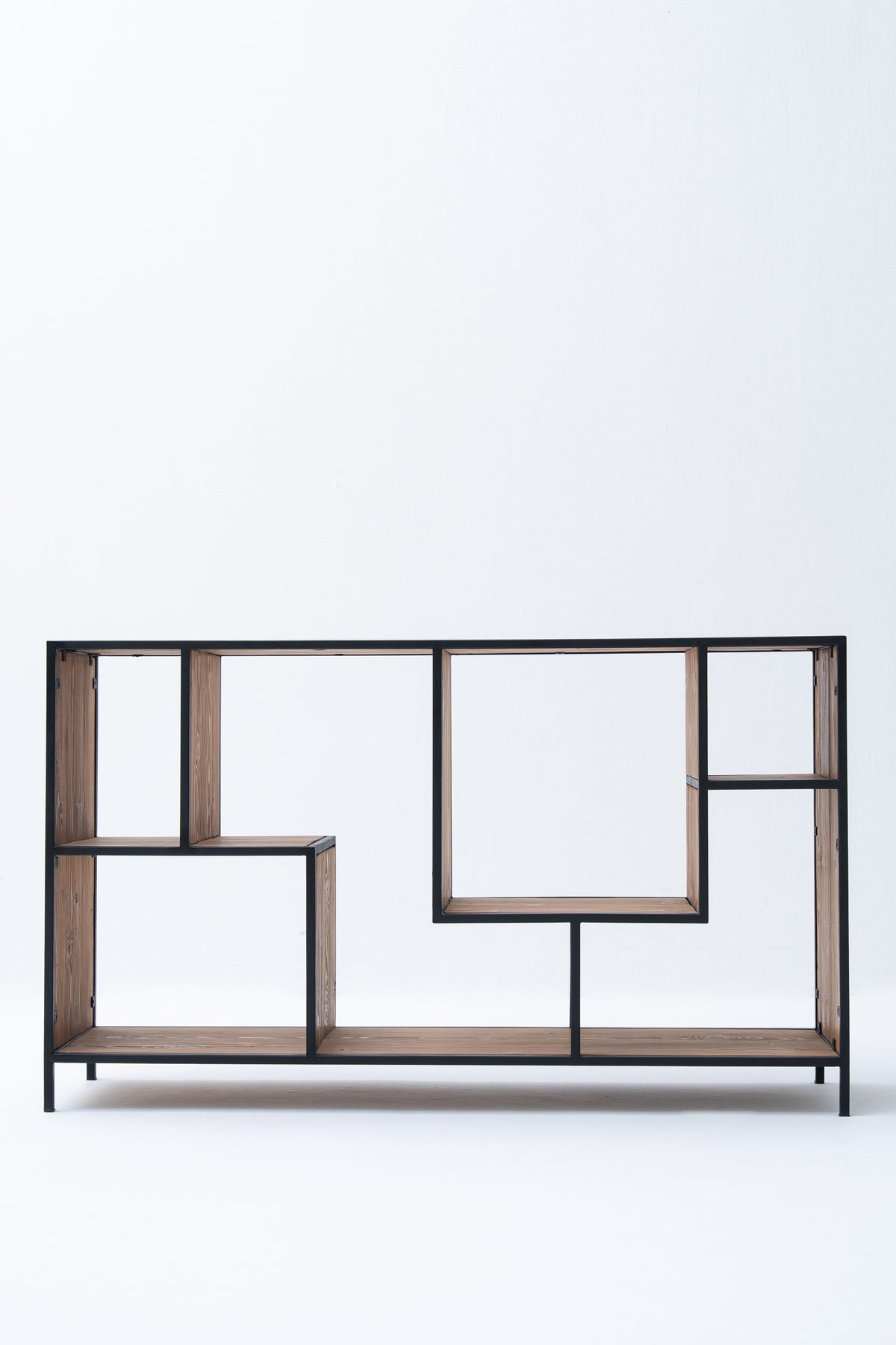 Low Staggered Industrial Book Shelf (Reclaimed Wood)