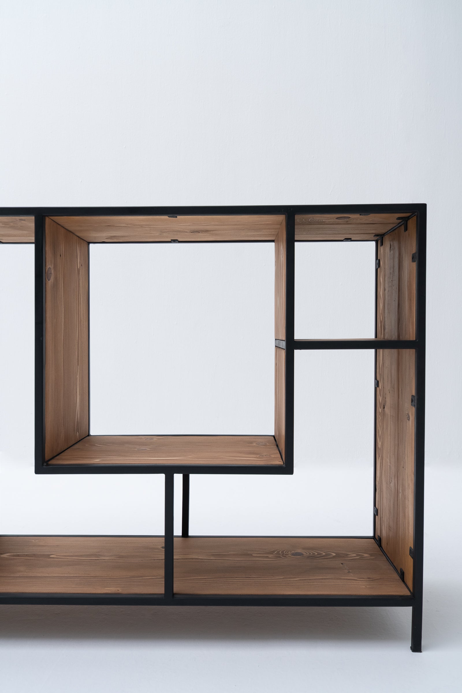 Low Staggered Industrial Book Shelf (Reclaimed Wood)