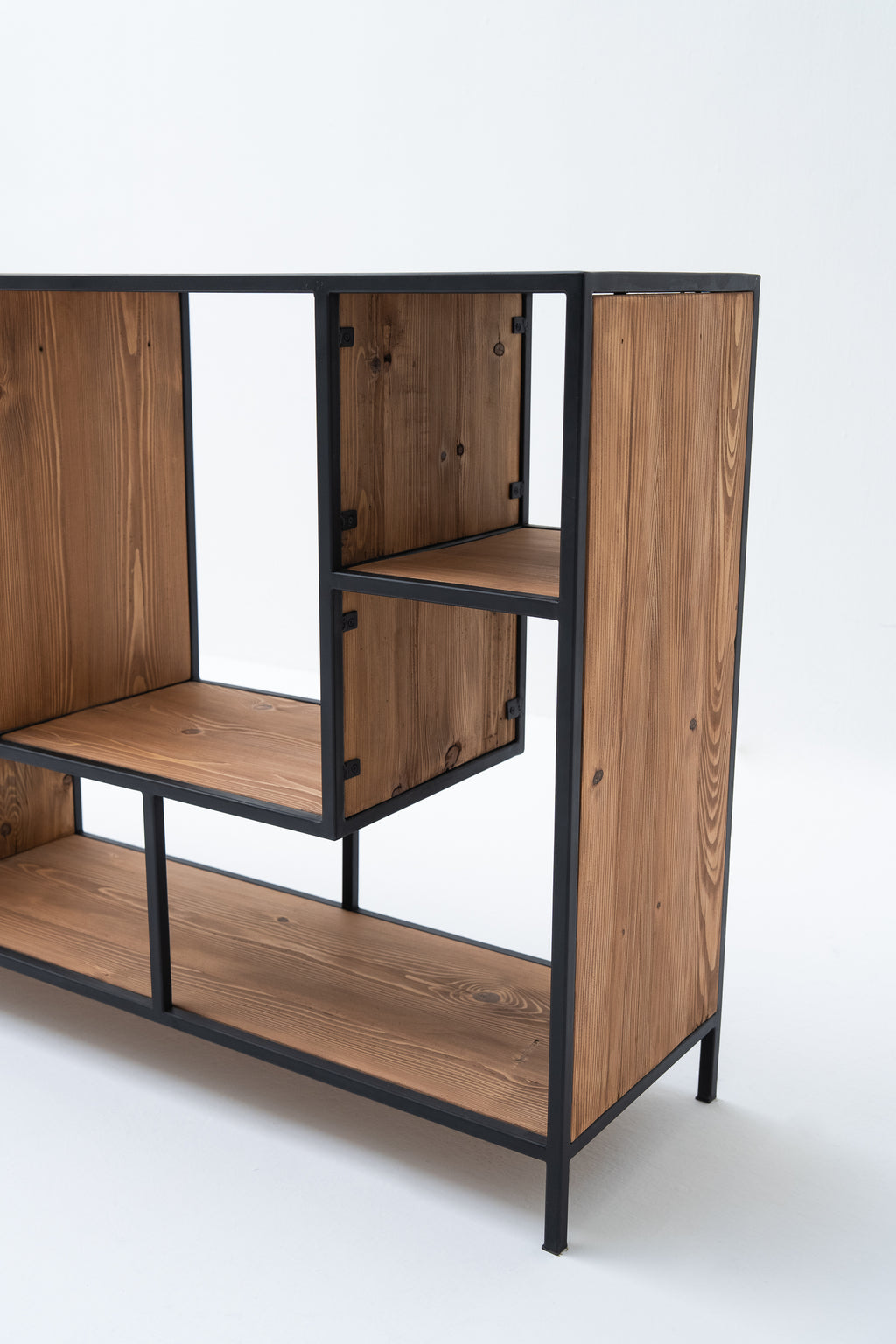 Low Staggered Industrial Book Shelf (Reclaimed Wood)