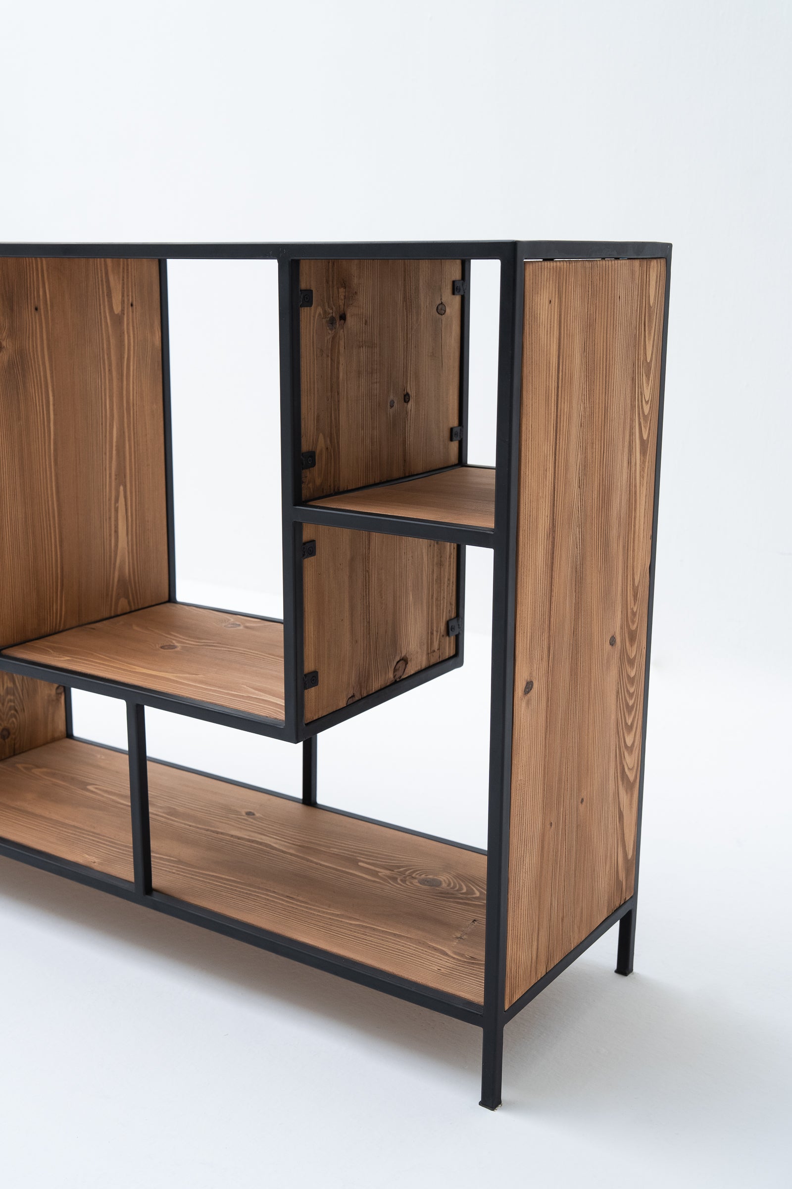 Low Staggered Industrial Book Shelf (Reclaimed Wood)