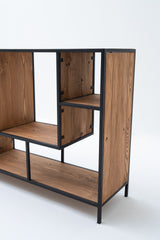 Low Staggered Industrial Book Shelf (Reclaimed Wood)