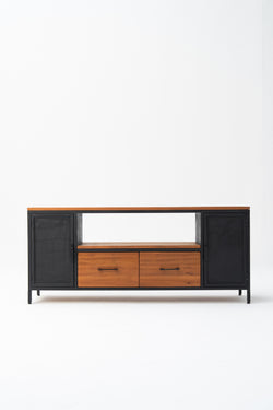 WOODEN TV UNIT WITH TWO DRAWERS AND TWO DOORS