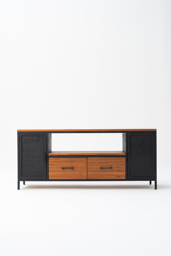 WOODEN TV UNIT WITH TWO DRAWERS AND TWO DOORS