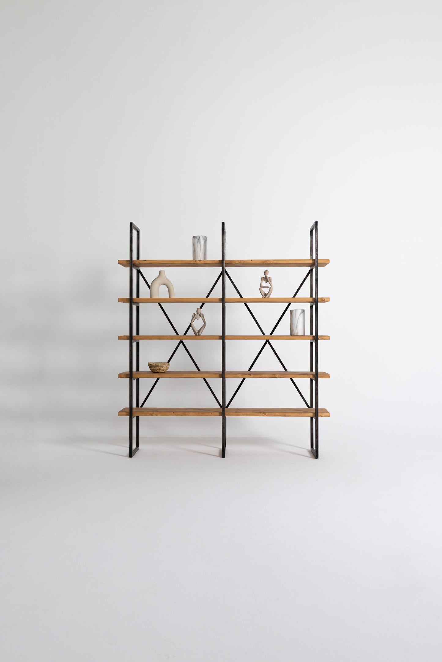 Pine Steel Wooden Bookshelf