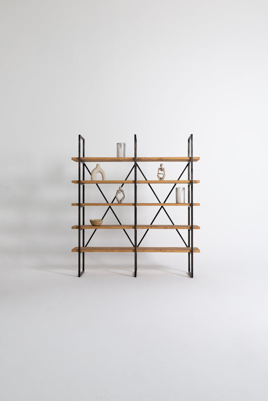 Pine Steel Wooden Bookshelf