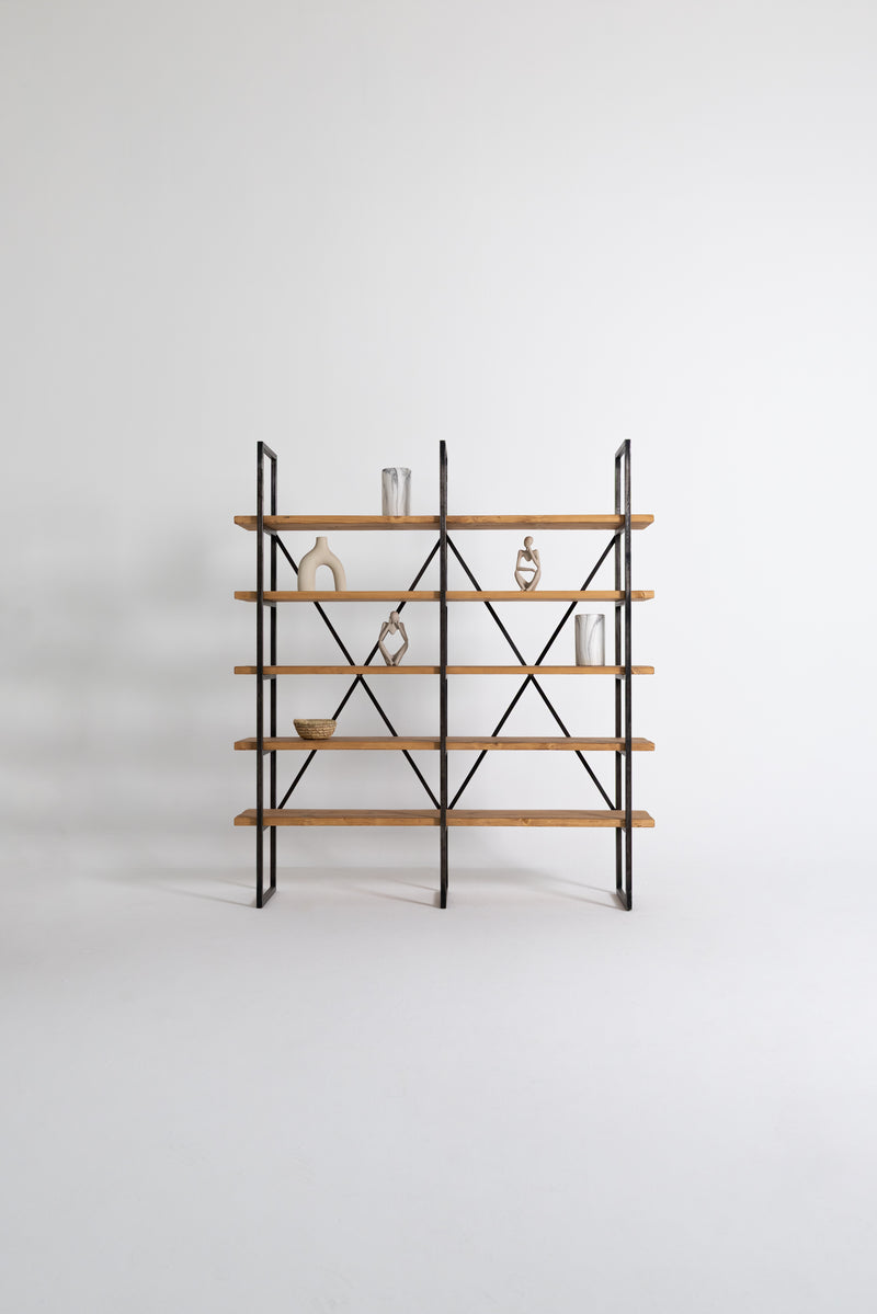 PINE WOOD AND STEEL XX BOOKSHELF