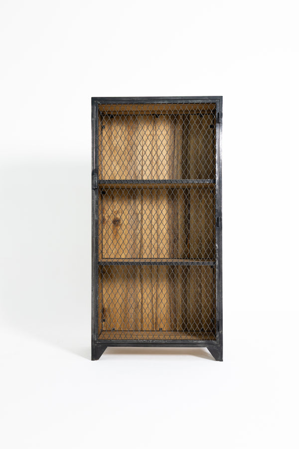 WOODEN AND STEEL KITCHEN CABINET