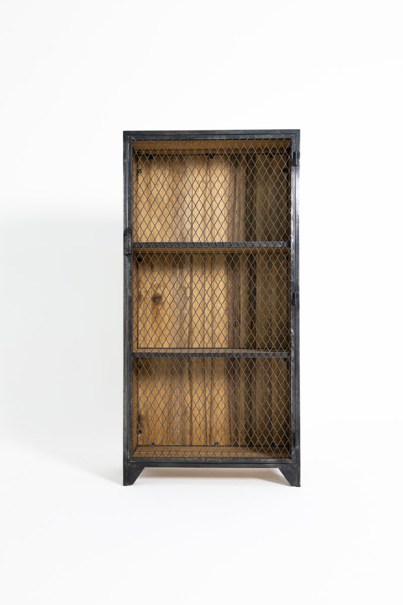 WOODEN AND STEEL KITCHEN CABINET