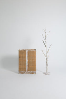 TEAK WOOD SHOE RACK WITH RATTAN