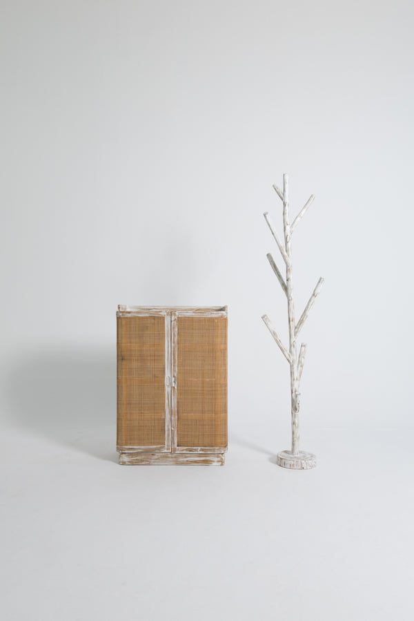 TEAK WOOD SHOE RACK WITH RATTAN
