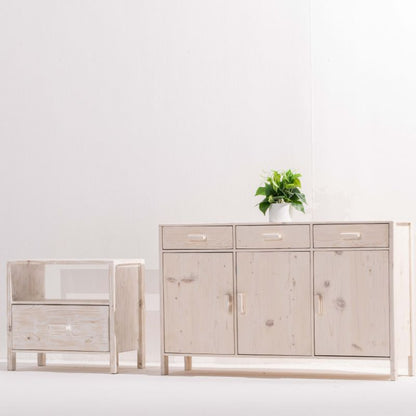 Pinewood Side Board With Three Drawers and Doors