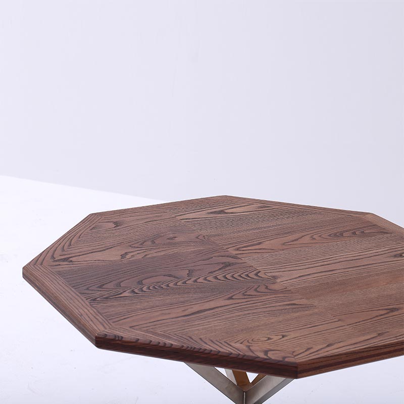 Ash Wood Dining Table with Stainless Steel Legs