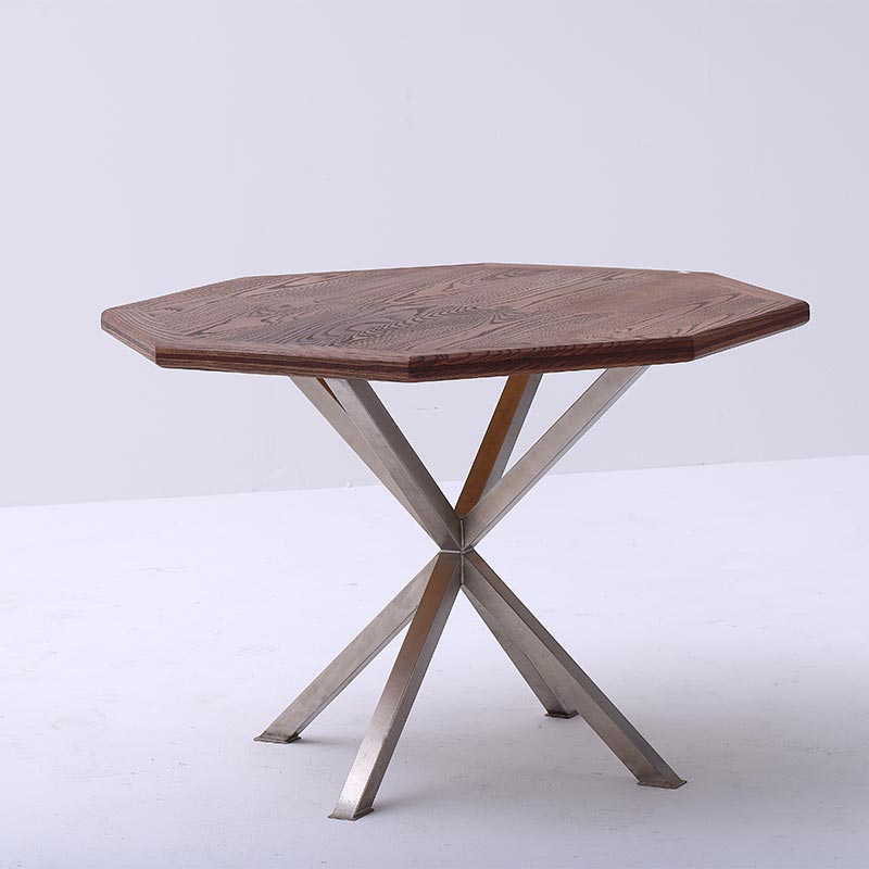 Ash Wood Dining Table with Stainless Steel Legs