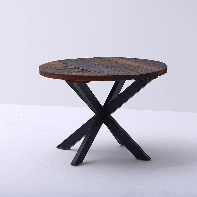 Railway Sleeper Round Dining Table with Criss-cross Legs