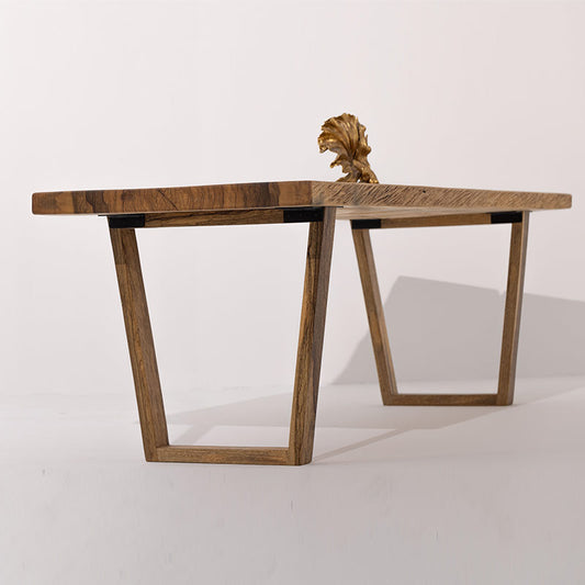 Live Edge Suar Wood Dining Table with Wooden Legs