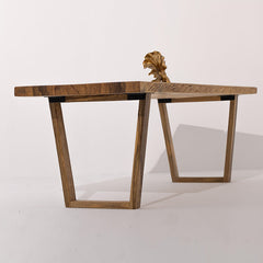 Live Edge Suar Wood Dining Table with Wooden Legs