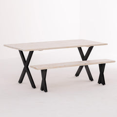 Reclaimed Wood Dining Table with Bench (White)