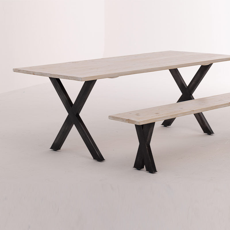 Reclaimed Wood Dining Table with Bench (White)