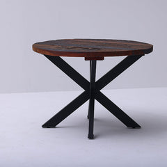 Railway Sleeper Round Dining Table with Criss-cross Legs